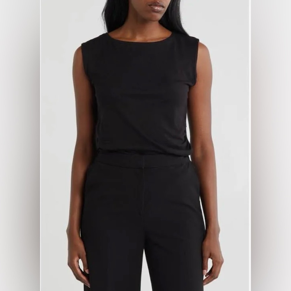 T Tahari Black Ruched Asymmetric Hem Tank Top, size S